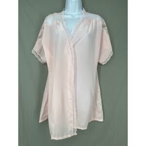 Vintage Satin Robe Womens Small Pink Lace Coquette Romanic Pastel Deena USA
